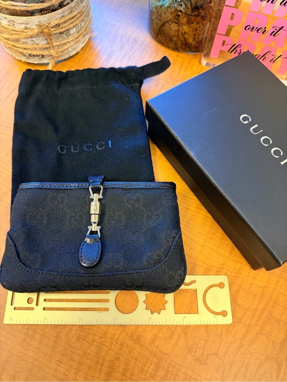 Gucci Black Monogram Canvas Coin Pouch with Silver Hardware